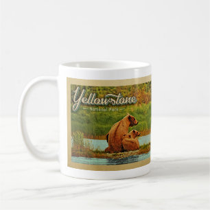Gelb Yellowstone National Park Bären Vintage Kaffeetasse