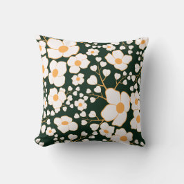 Gelb zentrierte weiße Blume und grüner Hintergrund Kissen