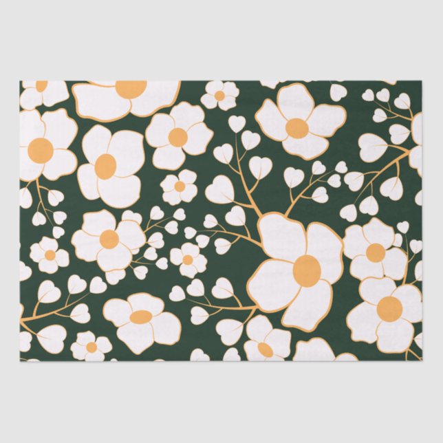 Gelb zentrierte weiße Blume und grüner Hintergrund Seidenpapier (Vorderseite)