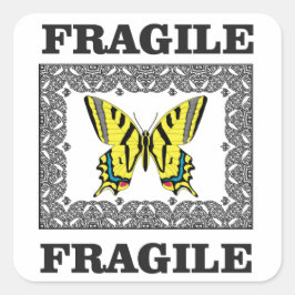 gelb zerbrechlich quadratischer aufkleber