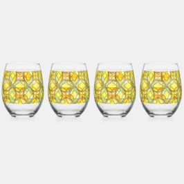 Gelb Zitronengelb, Muster aus Hartglas, mediterran Weinglas Ohne Stiel