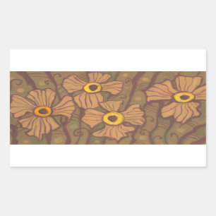 Gelbäugige Blumen, florale Kunst, olivgrün braun Rechteckiger Aufkleber