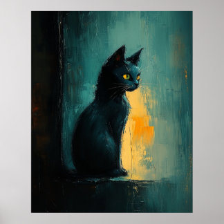 Gelbäugige Katze in stimmungsvoller Pinselführung Poster