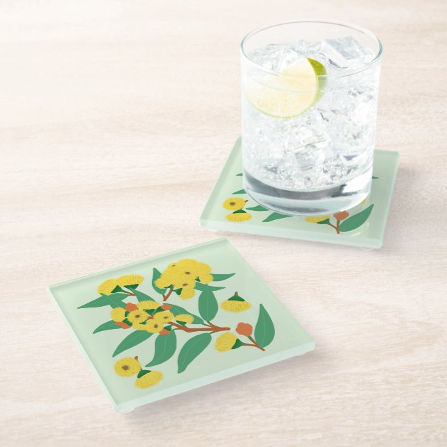 Gelbbaum-Blume Glasuntersetzer (Schrägansicht)