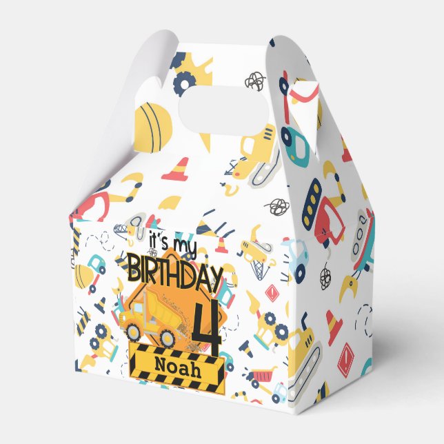 Gelbbauwagen zum 4. Geburtstag Geschenkschachtel (Vorderseite)