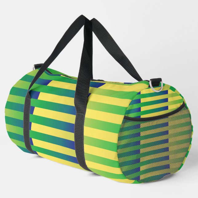 Gelbblau gestreiftes Muster Duffle Bag (Rechte Ecke)