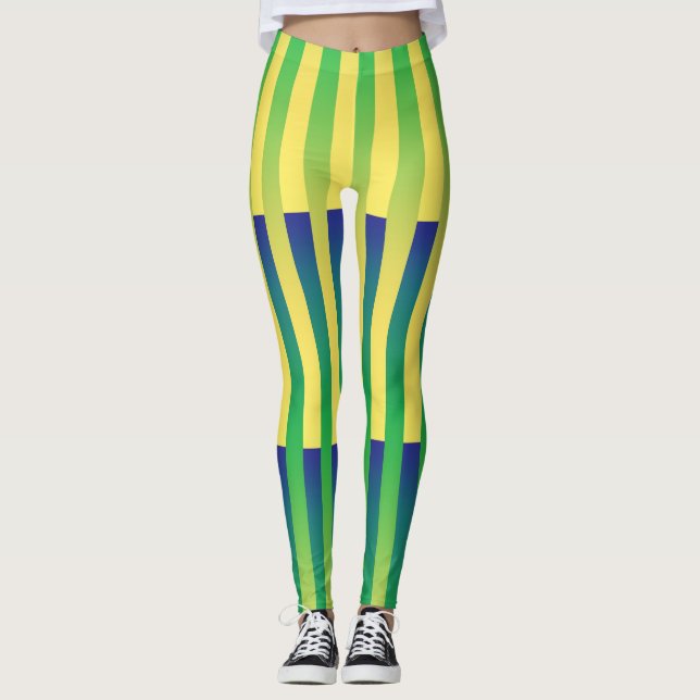 Gelbblau gestreiftes Muster Leggings (Vorderseite)