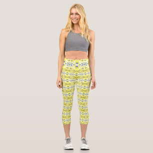 Gelbblau-graues geometrisches Deko-Muster Capri Leggings