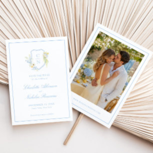 Gelbblaue Floralmonogramm-Wappen-Hochzeit Butter Save The Date
