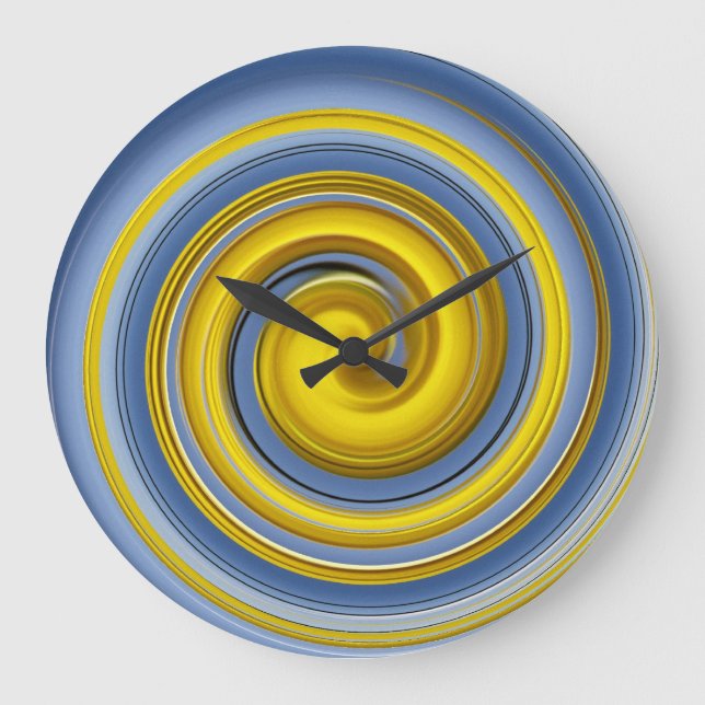 Gelbblaue Spiralprobe Große Wanduhr (Vorderseite)