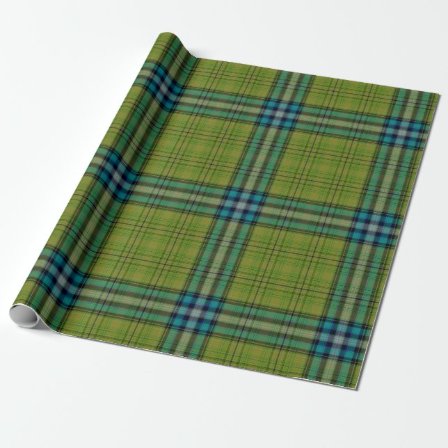 Gelbblauer Tartan Kariert Geschenkpapier (Ungerollt)