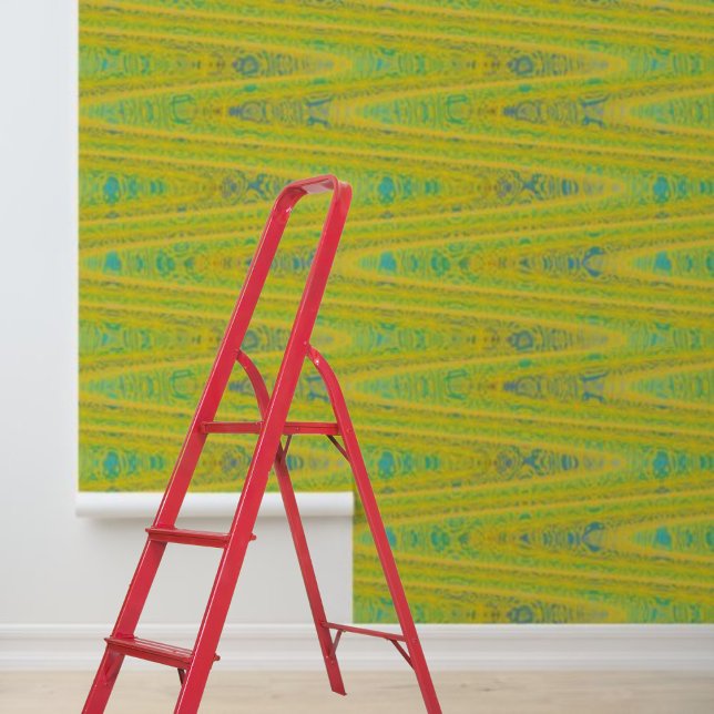 Gelbblauer Zickzack mit horizontalem Muster Tapete (Yellow blue zig-zag horizontal pattern peel stick wallpaper
)