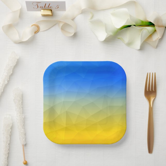 Gelbblaues geometrisches Muster Pappteller (Hochzeit)