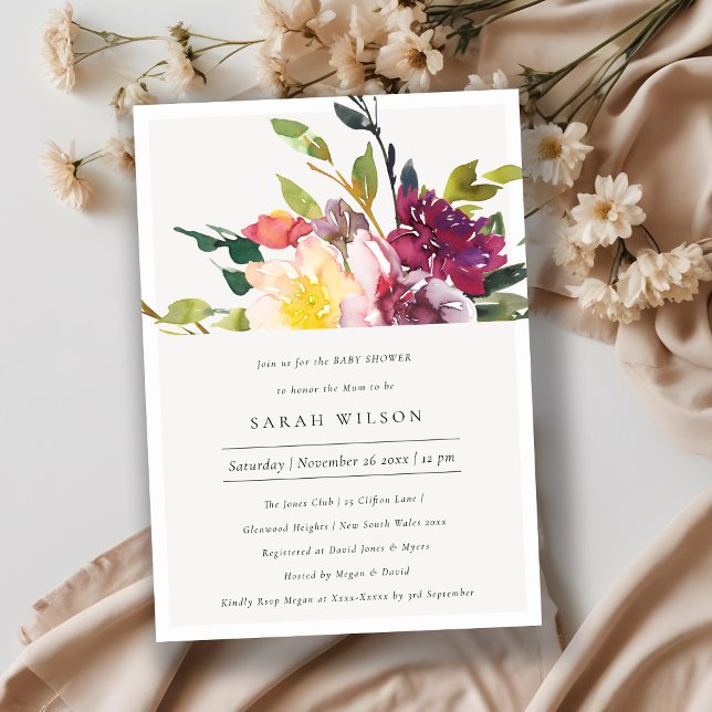 Gelbblütendusche Burgundy Bloral Baby Dusche laden Dankeskarte (Von Creator hochgeladen)