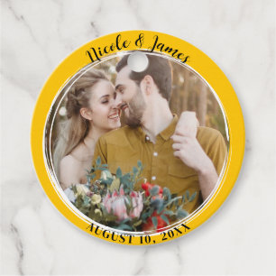 Gelbblütengelbe Minimalrunde Foto Hochzeit Geschenkanhänger