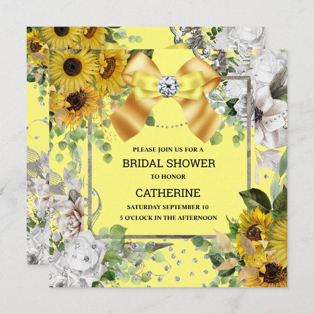 Gelbblütengelbes Land schabby Sommer Glitzer Einladung (Vorne/Hinten)