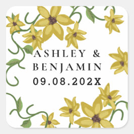 Gelbblütenöl, botanisch, handgezogen quadratischer aufkleber