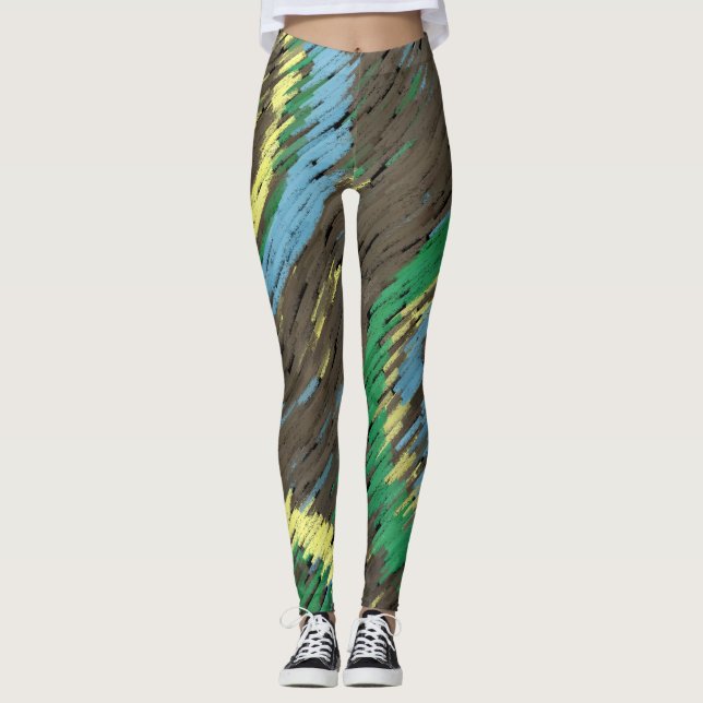 Gelbbraun grüne Kreise abstrakte moderne Kunst Leggings (Vorderseite)