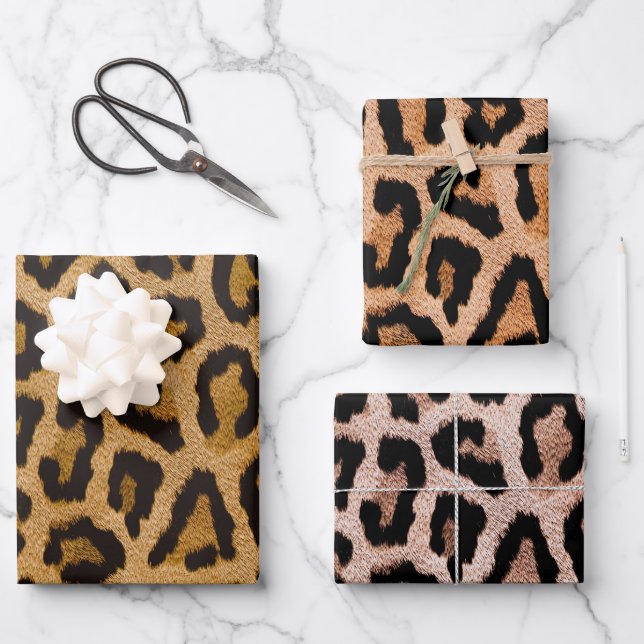 Gelbbraun, schwarzer Leopard, Tierdruck Geschenkpapier Set (Vorderseite)
