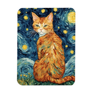 Gelbbraune getigerte Katze in der Sternennacht Magnet