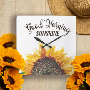 Gelbbraune Sonnenblume Weiß Guten Morgen Sonnensch Quadratische Wanduhr