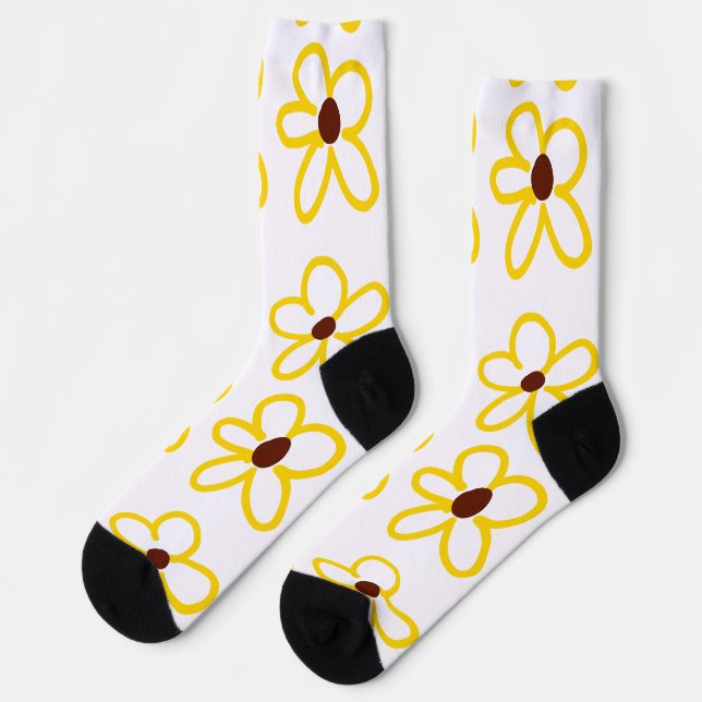 Gelbbraune Sonnenblumenmuster Blumenmuster Socken (Linkes Detail)