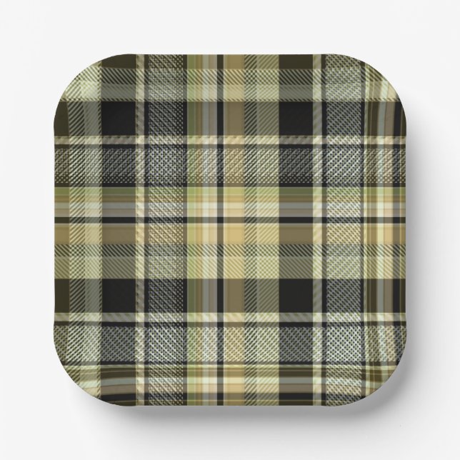 Gelbbrauner Tartan kariert. Pappteller (Vorderseite)