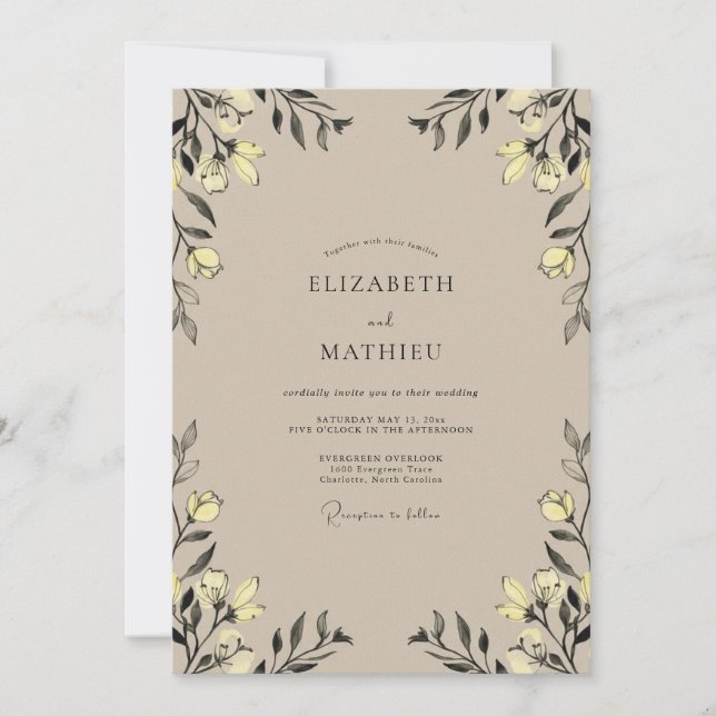 Gelbbraunes Eukalyptus-Hochzeit Einladung (Vorderseite)