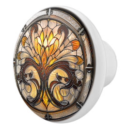 Gelbbraunes Glas Art Deco Keramikknauf