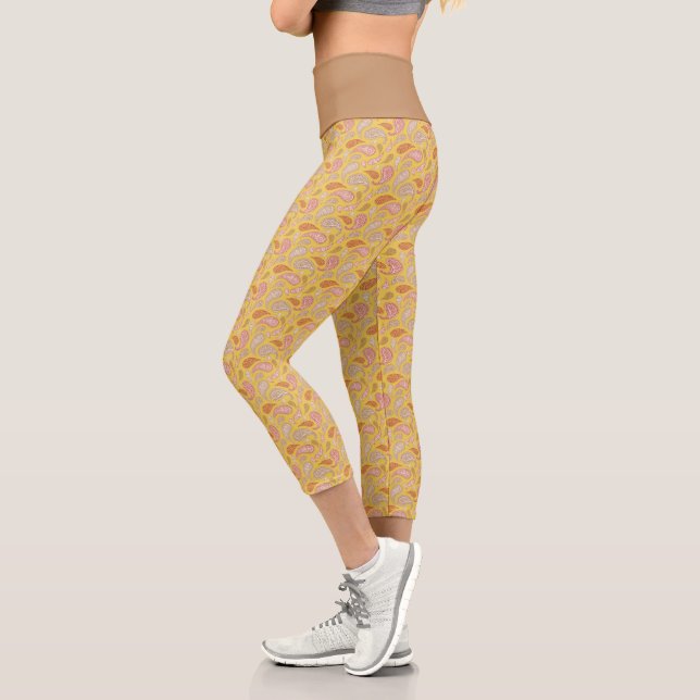 Gelbbraunes Paisley Muster Hochwaisted Capris (Links)