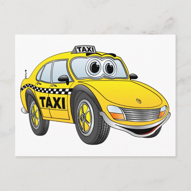Gelbe 4-Türe-Taxi-Cartoon Postkarte (Vorderseite)