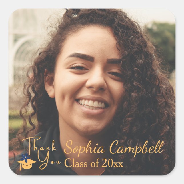 Gelbe Abschluss-Aufkleber Quadratischer Aufkleber (Vorderseite)