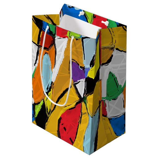 Gelbe Abstrakte Geschenktasche Mittlere Geschenktüte (Vorderseite Schrägansicht)