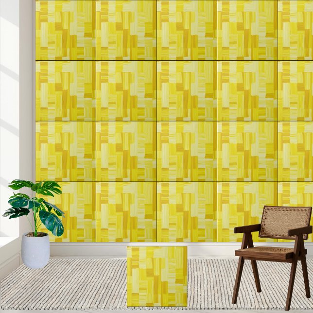 Gelbe Abstrakte Paint Strokes Keramik Tile Fliese (Yellow Abstract Paint Strokes Ceramic Tile)