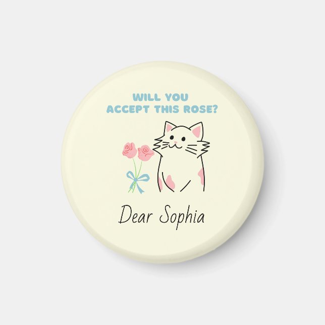 Gelbe adorable Katze und Rose Magnet (Vorne)