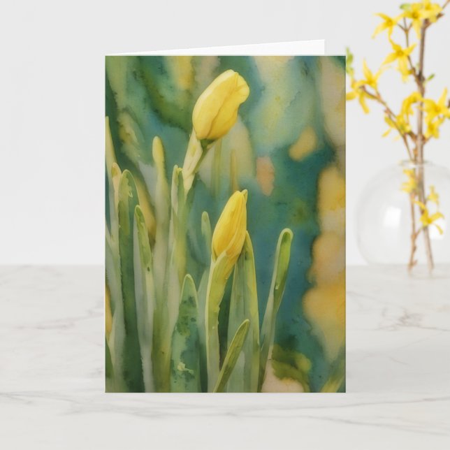 Gelbe affodische Blume in der Bud Art Note Card Karte (Gelbe Blume)