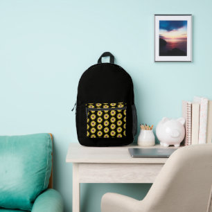 Gelbe afrikanische Daisy-Blumenmuster auf Schwarz Bedruckter Rucksack
