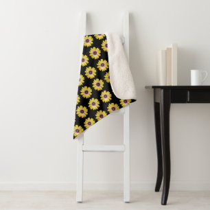 Gelbe afrikanische Daisy-Blumenmuster auf Schwarz Sherpadecke
