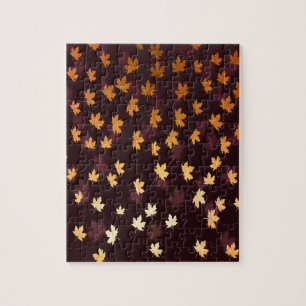 Gelbe Ahornschicht auf dunkelrot Puzzle