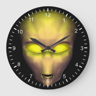 Gelbe Alien Große Wanduhr