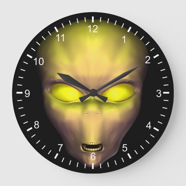 Gelbe Alien Große Wanduhr (Vorderseite)