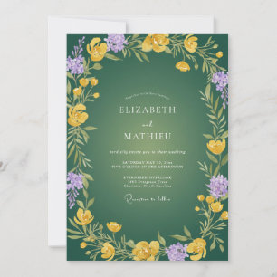 Gelbe Amethyst-Laub-Eukalyptus-Hochzeit Einladung