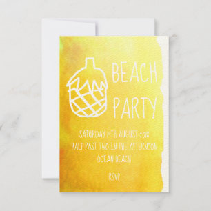 Gelbe Ananas Aquarell Modernes Beach Party Einladung