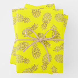 Gelbe Ananas Geschenkpapier Set
