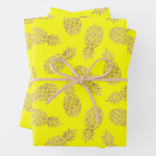 Gelbe Ananas Geschenkpapier Set