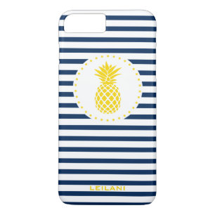 Gelbe Ananas-Marine-gestreiftes personalisiertes Case-Mate iPhone Hülle