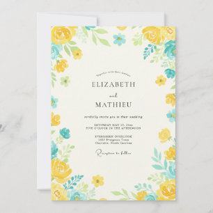 Gelbe Aqua-Blüten-Hochzeit Einladung