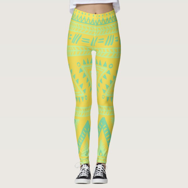 Gelbe Aqua-Tribal-Leggings Leggings (Vorderseite)