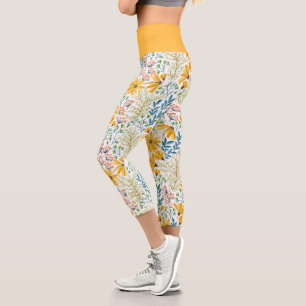Gelbe, Aquamarine und rosa Frühlingsblumen Legging