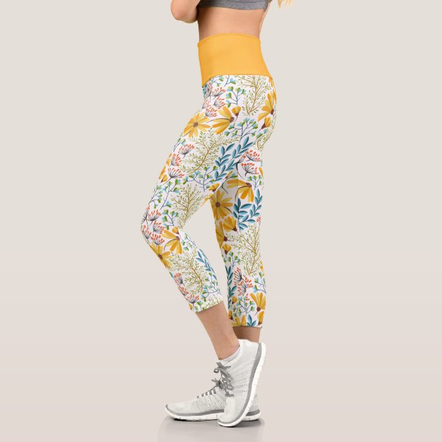 Gelbe, Aquamarine und rosa Frühlingsblumen Legging (Links)